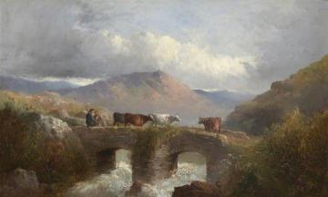 Herdsman with Cattle Crossing Bridge Artwork by George Morland