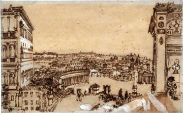 Rome, View of St Peter's Square, from the Loggia of the Vatican - Study for 'Rome from the Vatican' Artwork by Joseph Mallord William Turner