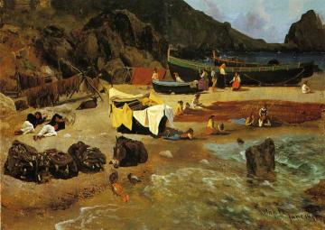 Fishing Boats at Capri Artwork by Albert Bierstadt