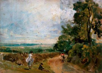 A Country Road With Trees And Figures Artwork by John Constable