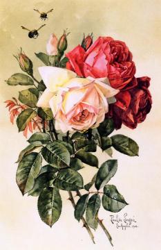 Roses And Bumblebees Artwork by Raoul de Longpre