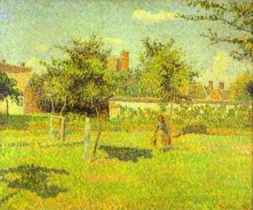 Woman in an Orchard, Spring Sunshine in a Field, Eragny Artwork by Camille Pissarro