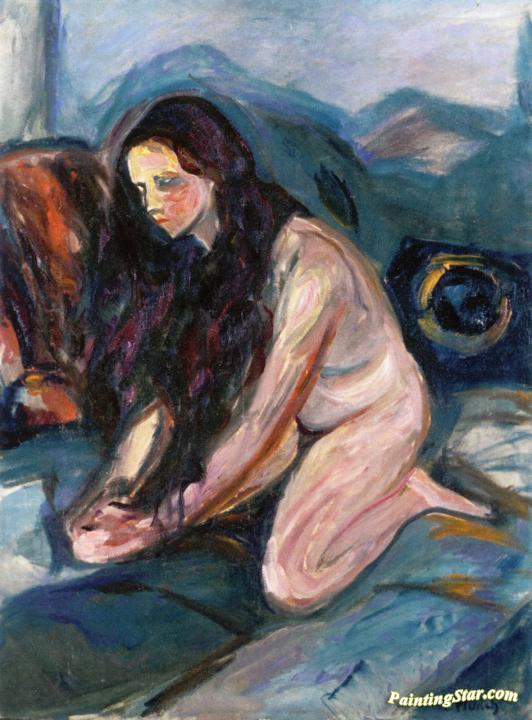 Kneeling Nude Artwork by Edvard Munch