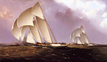America's Cup Class Yachts Racing in New York Harbor Artwork by James E. Buttersworth