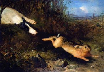 A Greyhound In Pursuit Of A Hare Artwork by Thomas Woodward