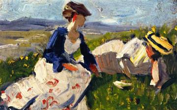 Two Women On The Hillside, Sketch Artwork by Franz Marc