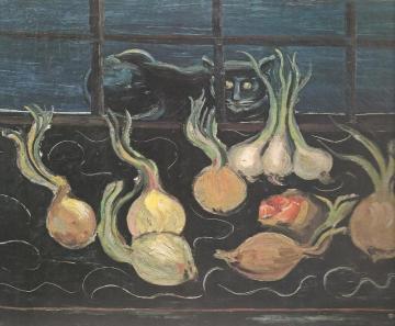 Still-life With Cat And Onions Artwork by Boris Grigoriev