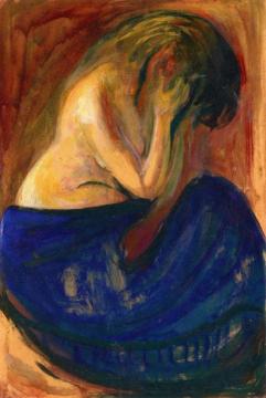 Half-Nude in a Blue Skirt Artwork by Edvard Munch