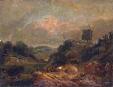 Landscape with Windmill and Rainbow (partly after Gainsborough) Artwork by Joseph Mallord William Turner