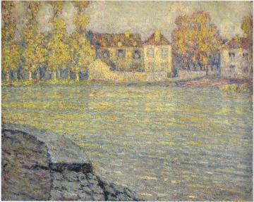 Houses by the river at sunset Artwork by Henri Le Sidaner