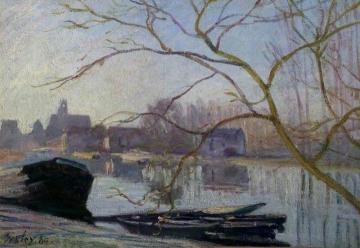 Le Loing, Gelee Blanche Artwork by Alfred Sisley