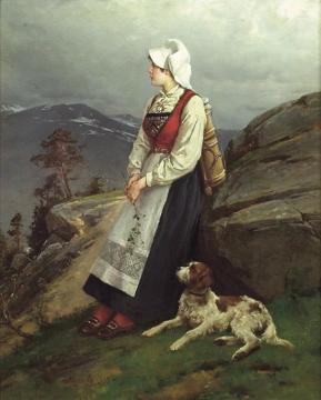 Young Woman with Dog Artwork by Axel Hjalmar Ender