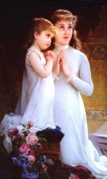 Two Girls Praying Artwork by Emile Munier
