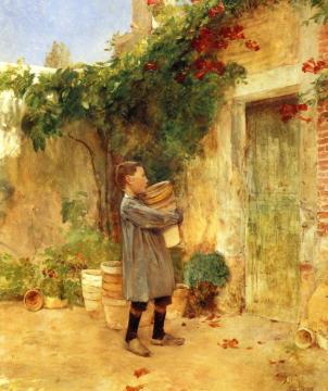 Boy with Flower Pots Artwork by Frederick Childe Hassam