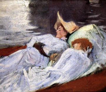 In A Punt (violet Sargent And Madame Paul Helleu) Artwork by John Singer Sargent