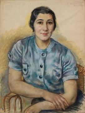 Woman In Blue Artwork by Zinaida Serebriakova