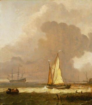 A Kaag Leaving the Shore in Stormy Weather Artwork by Ludolf Bakhuizen