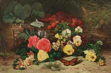 Monarch With Pansies And Fruits Artwork by William Mason Brown