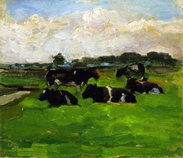 Polder Landscape With Group Of Five Cows Artwork by Piet Mondrian