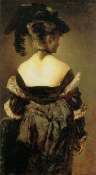 Lady With Feather Hat From Behind Artwork by Hans Makart