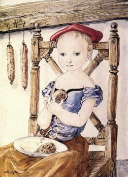 Girl Pealing Potatoes Artwork by Tsuguharu Foujita