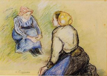 Seated Peasant and Kneeling Peasant Artwork by Camille Pissarro