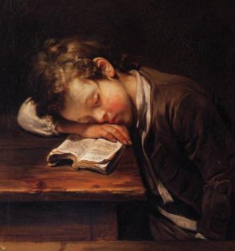 A Schoolboy Sleeping On His Book Artwork by Jean-Baptiste Greuze