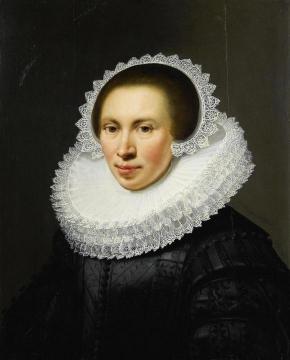 Portrait of a Lady in Embroidered Black Silk Dress Artwork by Jan Anthonisz van Ravesteyn
