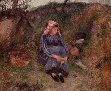 Seated Peasant Woman Artwork by Camille Pissarro