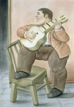 Man Playing a Guitar Artwork by Fernando Botero