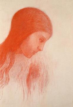 Girl with Bent Head Artwork by Odilon Redon