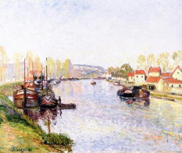 Barges on the Loing Artwork by Alfred Sisley