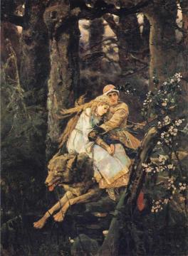 Ivan Tsarevitch Riding the Grey Wolf Artwork by Victor Mikhail Vasnetsov