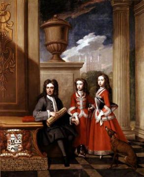 Thomas Coningsby and His Two Daughters, with the Tower of London in the Background Artwork by Sir Godfrey Kneller