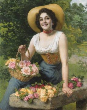 A Beauty Holding a Basket of Roses Artwork by Gaetano Bellei