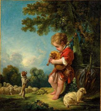 Shepherd Boy Playing Bagpipes Artwork by Francois Boucher