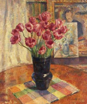 Tulips In A Blue Bowl Artwork by James Bolivar Manson