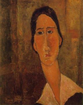 Jeanne Hebuterne with White Collar Artwork by Amedeo Modigliani