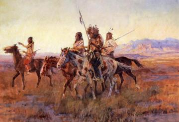 Four Mounted Indians Artwork by Charles Marion Russell