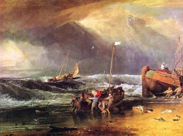A Coast Scene with Fishermen Hauling a Boat Ashore Artwork by Joseph Mallord William Turner