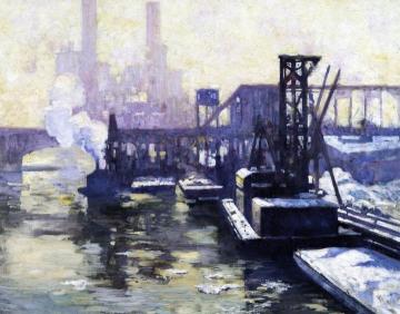 Winter Industrial Landscape On The Chicago River Artwork by Alson Skinner Clark