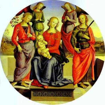 The Virgin And Child Surrounded By Two Angels, St. Rose, And St. Catherine Artwork by Pietro Perugino
