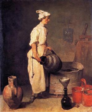 A Cellar Boy Cleaning a Large Jug Artwork by Jean-Baptiste-Simeon Chardin