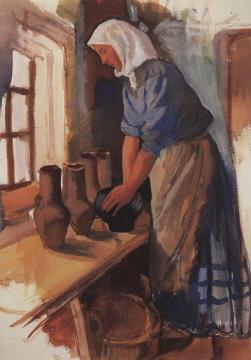 Peasant Woman with Pots Artwork by Zinaida Serebriakova