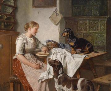 Feeding The Dogs Artwork by Adolf Eberle