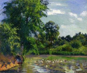 Ducks on the Pond at Montfoucault Artwork by Camille Pissarro