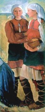 Two Peasant Girls Artwork by Zinaida Serebriakova