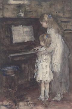 Two Girls, Daughters Of The Artist At The Piano Artwork by Jacob Maris