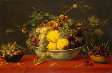 Fruit In A Bowl On A Red Cloth Artwork by Frans Snyders