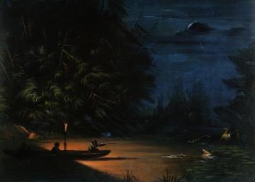 Night Scene of Deer Shooting Artwork by George Catlin